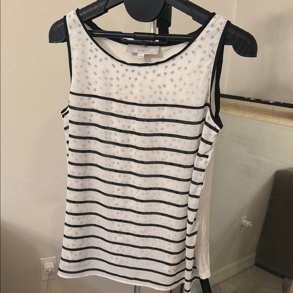 LOFT Black and White Fitted Sequin Tank Top